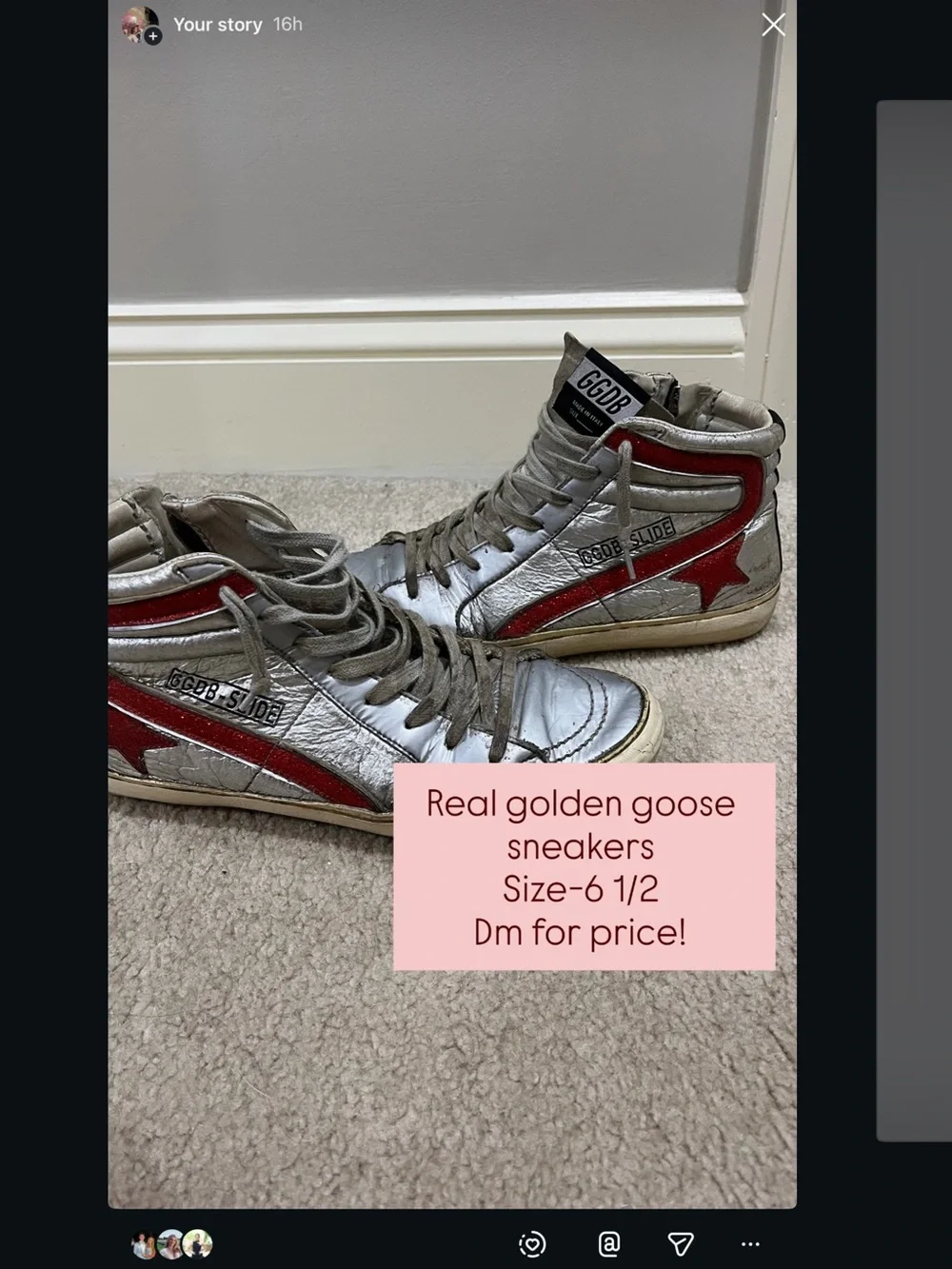 Golden Goose Silver with Red Star High-Top Sneakers